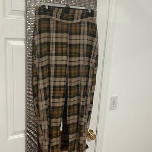 Linen plaid print pants